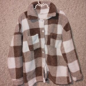 SHEIN Kids Brown and White Plaid Puffer Jacket